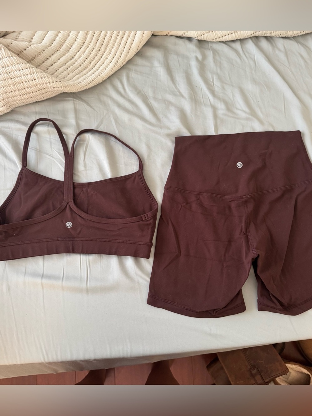 brown CRZ YOGA butterluxe bike shorts and sports bra set XS
